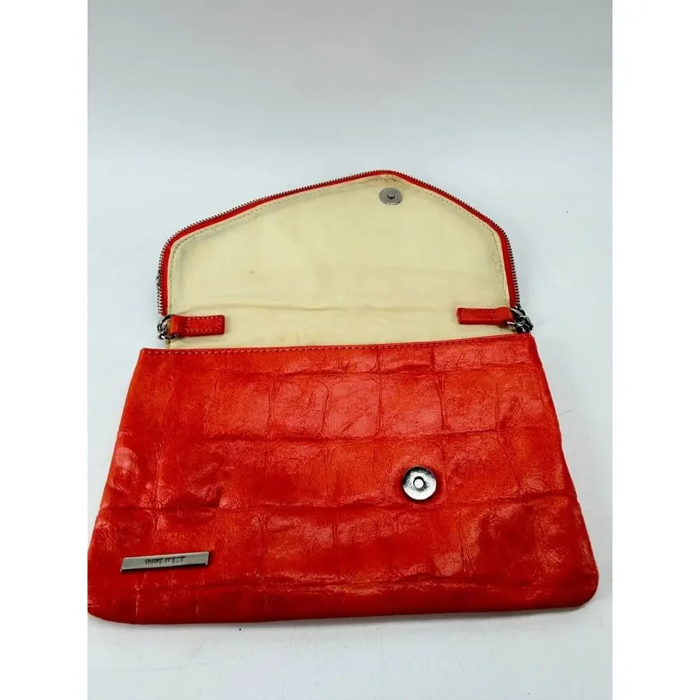 Nine West Coral Faux Croc Envelope Clutch Purse Chain Strap Evening Bag